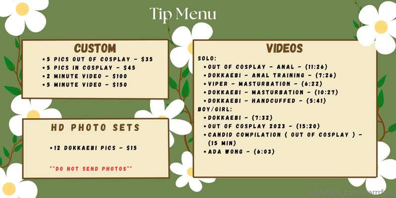 **Tip Menu**

Prior to tipping for custom requests, please d..