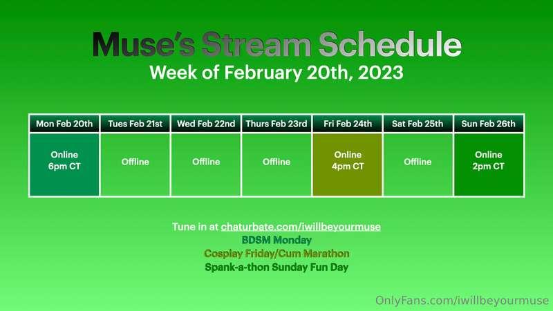 Here's the schedule for this week! I will see y'all online t..