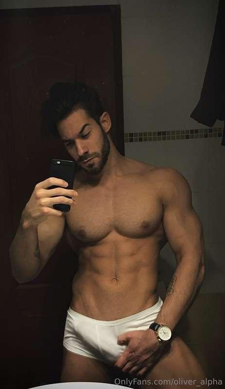 Half naked in the mirror, hand wrapped around this thick, ha..