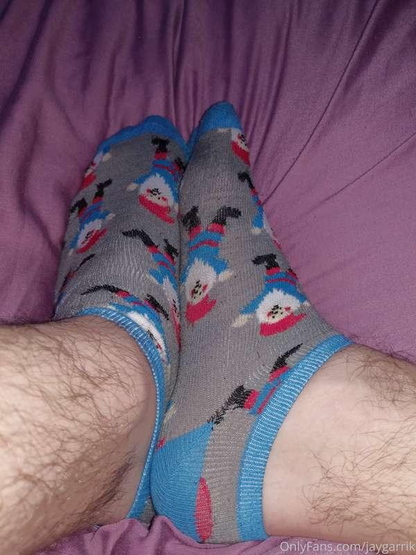 Today's socks have cute little Christmas gnomes on them. Tip..