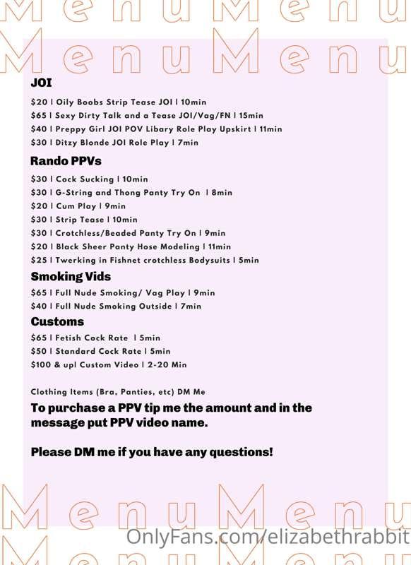 Here is a menu of some of my past PPV's. If you guys have an..