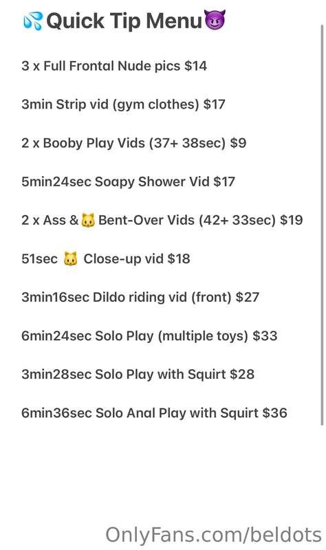 😈 **QUICK TIP MENU** 💦  **My top requested videos! ***Tip th..