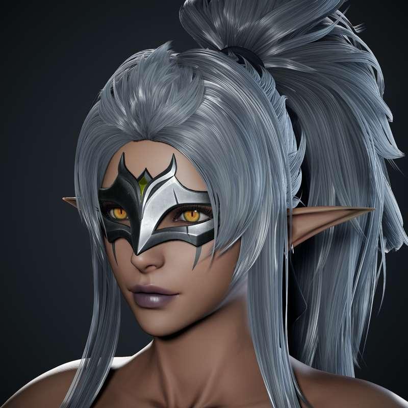 Dark Elf Blader WIP 02 - Full Body and Hair Textures, Fluffy Ponytail!