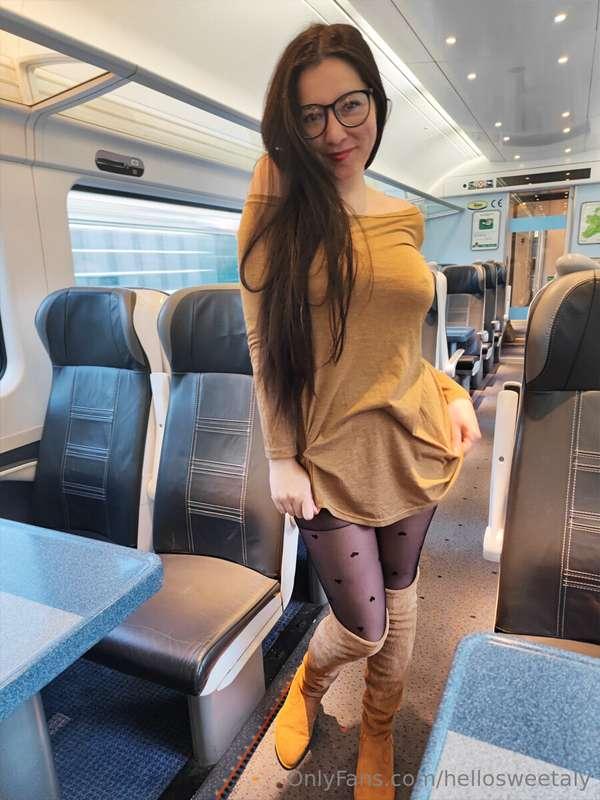 #1183 - Beige dress and boots with black patterned pantyhose..