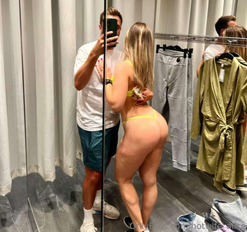 Trying on new clothes in the changing room soon turned naugh..