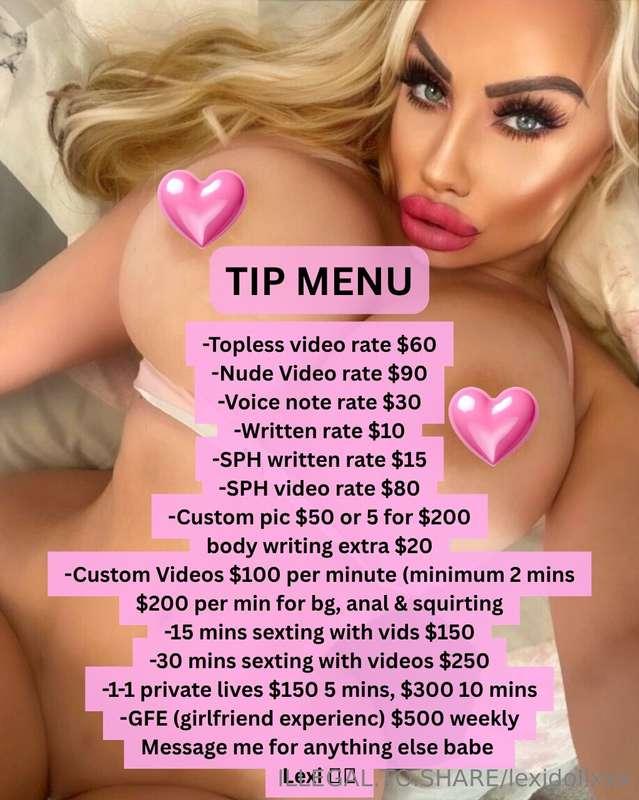 💞 UPDATED TIP MENU 💞