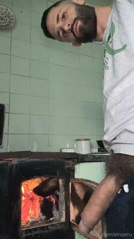 Winter and cold outside but my cock gets warm at the fire 🤪❄..