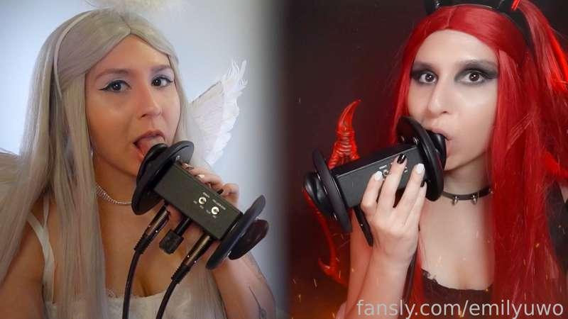 ♡ Patreon After Dark ♡ 14:37 minutes ♡ twin style video ♡ eargasmic 😳

❤️ Dragon Devil licks your ears and then decides you introduce you to her angelic sister 🕊️

♡ angel side - kind and loving ♡
🕊️ deep tongue scraping
🕊️ uwu kissing
🕊️ tongue punching
🕊️ moaning throughout 
🕊️ deep tongue swirling

♡ dragon devil side - dominating ♡
❤️ ear noms
❤️ tongue fluttering
❤️ air blowing
❤️ moaning throughout 
❤️ top of mic scratching

➤ Watch BOTH of the 20-minute SFW versions of this video and get access to 25+ other ear licking videos on Patreon: https://www.patreon.com/emilyuwo :D