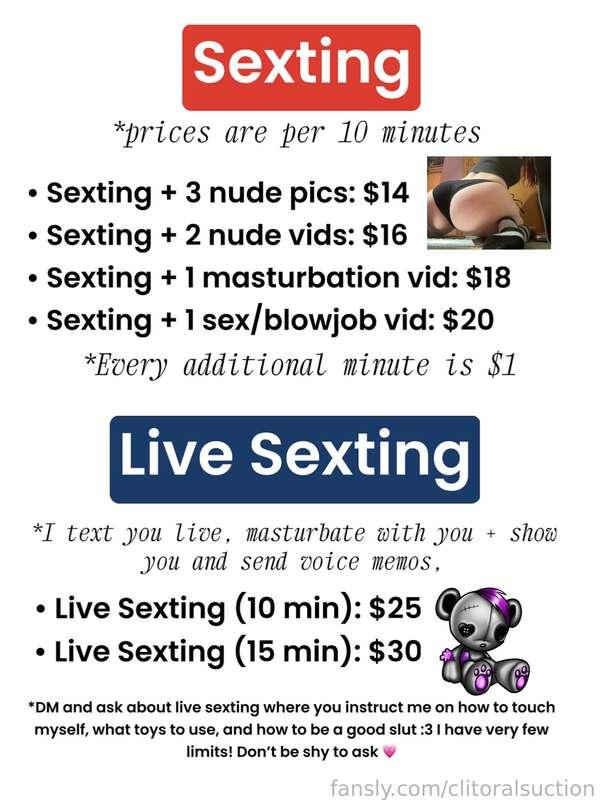 Here’s my menu for content purchasing!! I have messages set to require a tip before I can receive them, but that money will be subtracted from the total of whatever you choose to buy 💗 It’s just so I can separate out the real people with a genuine interest!

(If you want something that isn’t mentioned on here, please feel free to ask! I’m very slutty and open to almost anything!)

#menu #fyp #sexting #egirl #squirting #slut #panties #usedpanties #customs #socks #pale #teen #18 