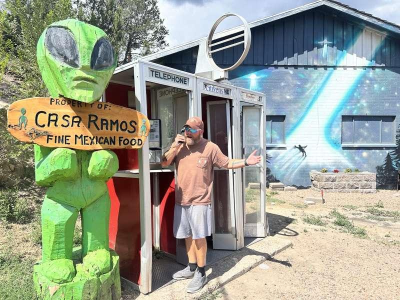 Alienville! 1975, this phone booth was used to report the abduction. 