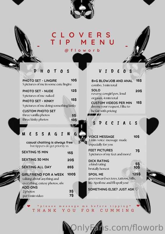 🖤 My tipping menu 🖤