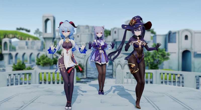4K UHD 【MMD R-18】 Stellar Vibrato - Mona, Keqing, Ganyu Genshin Impact