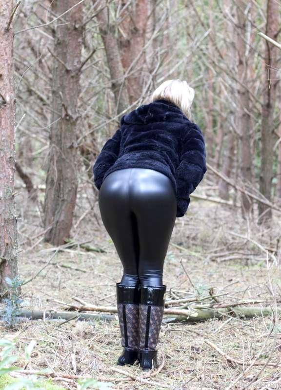 See me in the Woods; Bent over in WETLOOK LEGGINGS like This..