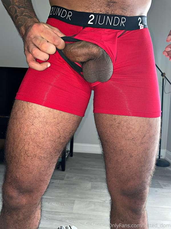 Nice creamy load in my favorite red boxer briefs. Who's goin..