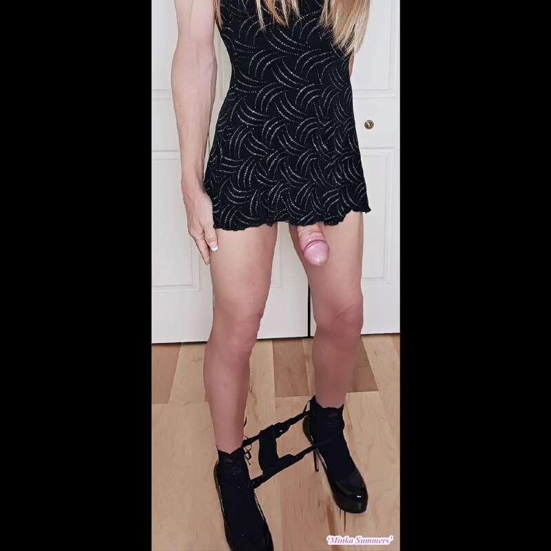 Big dick popping out of sexy black dress pic set (pre makeup..