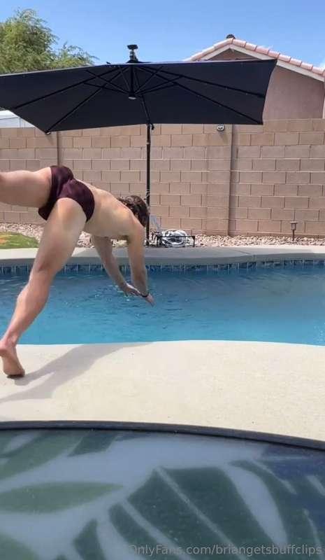 Imagine lying poolside and this runs and jumps in front of y..