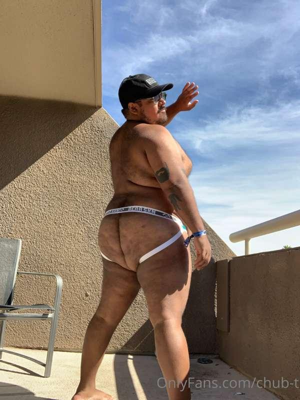 Jock strap balcony moment!