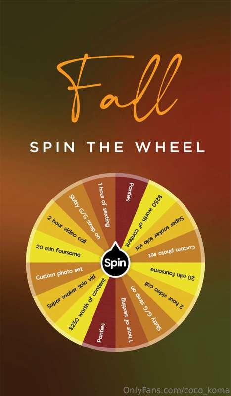 💋👻OCTOBER WHEEL SPIN👻💋

Trick or Treat ur self to the Wheel😈..