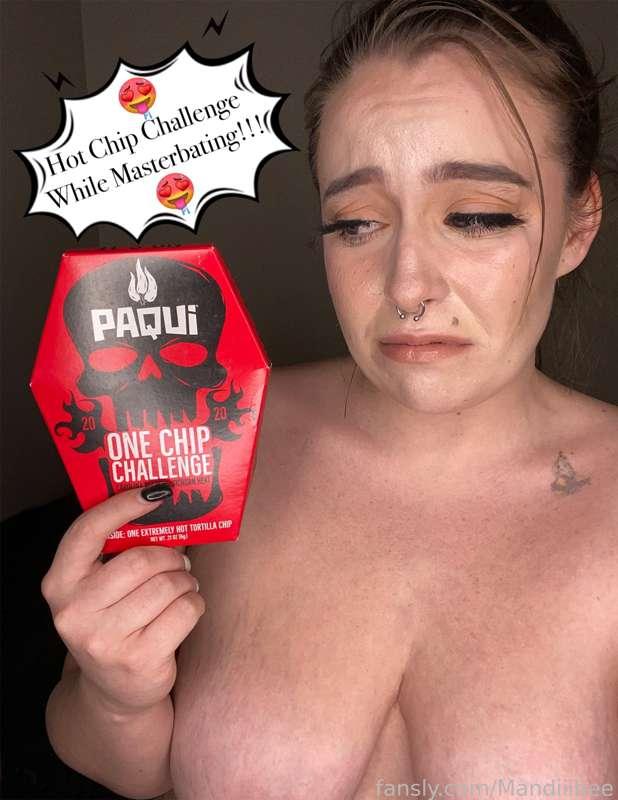 🌶️ The Ghost Pepper Chip Challenge While Masterbating🌶️ 

I don’t recommend this but it was really fun! This was definitely a challenge! Didn’t know what to focus on🤣 my mouth/tummy/throat burning up or the fact that I wanted to cum so bad! It felt good too! So fun!!🥵🌶️  I love spicy foods but OMG! 

⚠️Disclaimer this is not a snot video so I did use a paper towel to get rid of it, if it’ll turn you off don’t get, I did eat the worlds hottest chip⚠️ This is more for shits a giggles, also hot asf⚠️ 

••Husband package gets it for $1 (cheapest I can go) because this won’t be for everyone’s cup of tea•• 

Love you all, feel free to laugh at my dumb decisions🤣🥵 