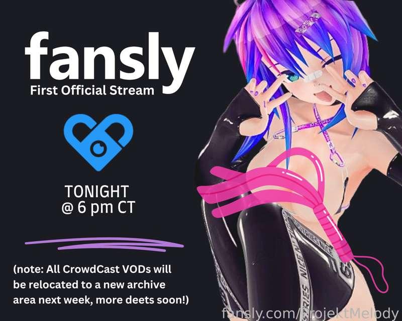 ✨TONIGHT I WILL BE LIVE-STREAMING HERE ON FANSLY FOR THE FIRST TIME! ✨
And i want ya'll to join!!!!

- If you're a PATREO N Senpai tier and up, you get FREE access to the streams by following the gift link on my recent post there. (patre on.com/projektmelody) 

- If you aren't on my PATREO N senpai tier or up, you can view the stream by joining my "Livestream Access Tier" using the button at the top of my profile! ---- that gives you access to all my streams, including the one happening TONIGHT @ 6 pm CT!

- Note: My CrowdCast VOD archive will be relocated to either Onl yFans/Fansly/Here soon, still deciding which would be easiest for peeps)