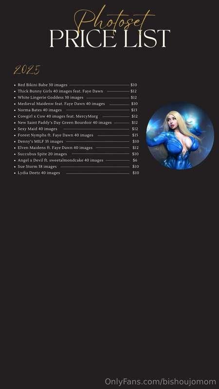 UPDATED 1st MAY 2025Here is the price list for all my past p..