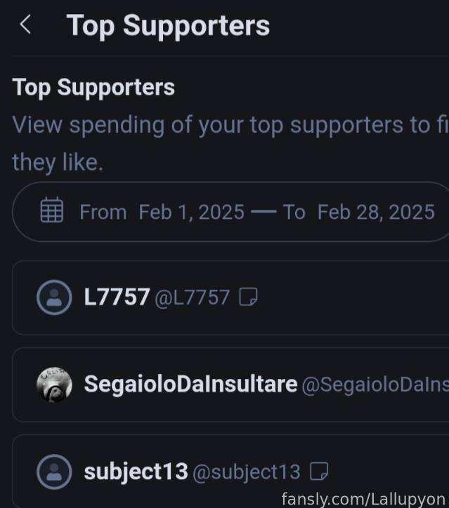 🎉TOP FANS🎉

L7757
Segaiolo
subject13

 🇬🇧 Congratulations! Check out your dms! ❤️
 Top fans classification restarted until the end of the month, good luck everyone-pyon 🥰

 🇮🇹 Congratulazioni! Dai un'occhiata ai messaggi! ❤️
 La classifica di top fan è riniziata fino alla fine del mese, buona fortuna a tutti-pyon 🥰