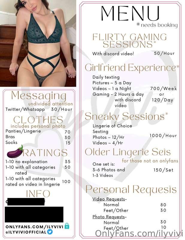 NEW MENU WITH MORE OPTIONS! 💖
(Reupload so I don’t get in tr..