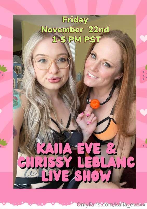 don't miss my 2 live shows coming up this week with Chrissy ..