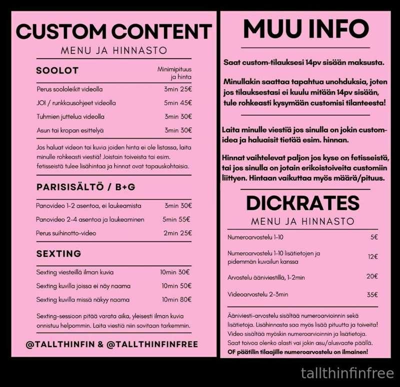 ***CUSTOM CONTENT MENU & HINNASTO***😍

Jos tulee jotain kysy..