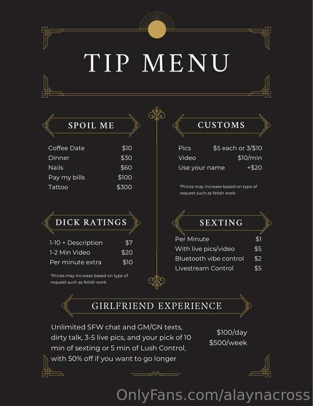 Hey loves! Here’s my tip menu so you all will know what I of..