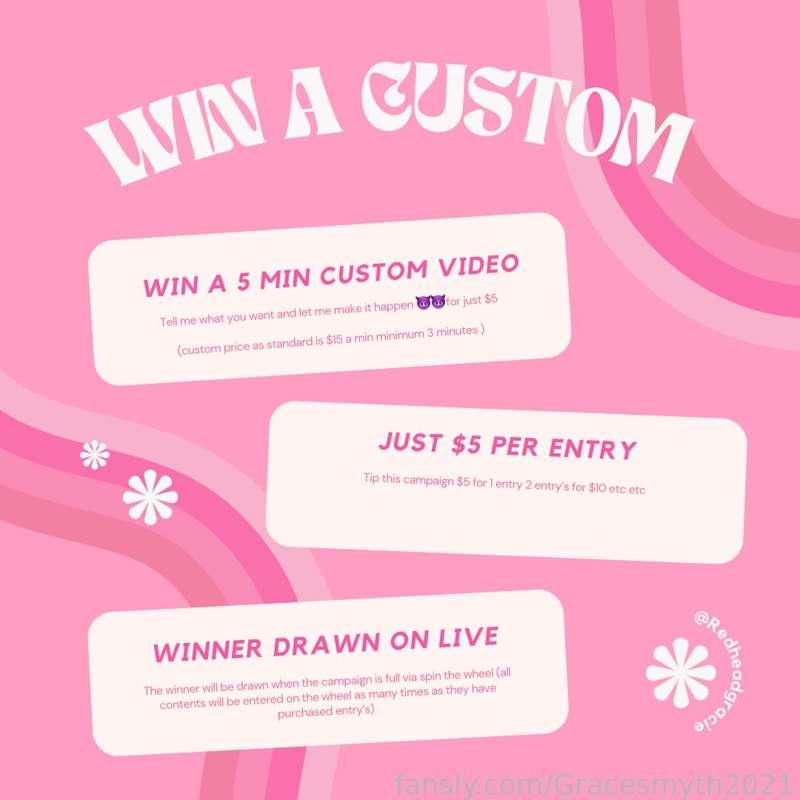 Winner a custom video for just $5!!!
Tip &amp; enter as many times as you like
Drawn when full
I’m so excited!!! Best of luck 🤞