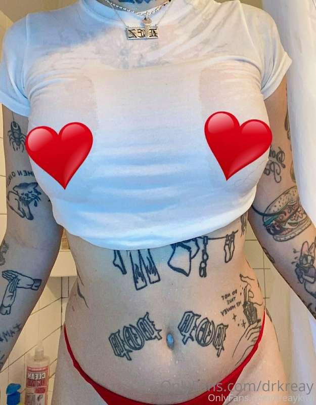 Yummy wet t-shirt in shower with red thong ;D