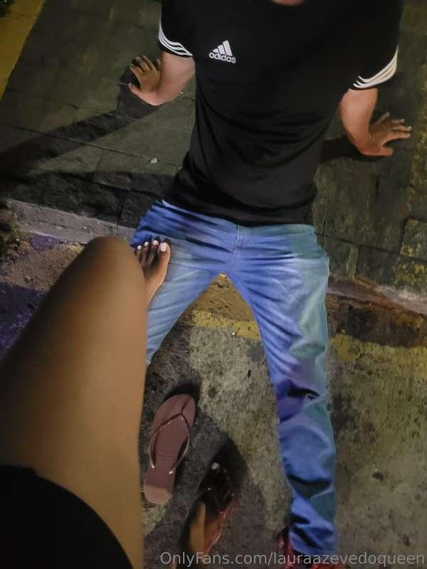 Stepping on a rug in the street!
