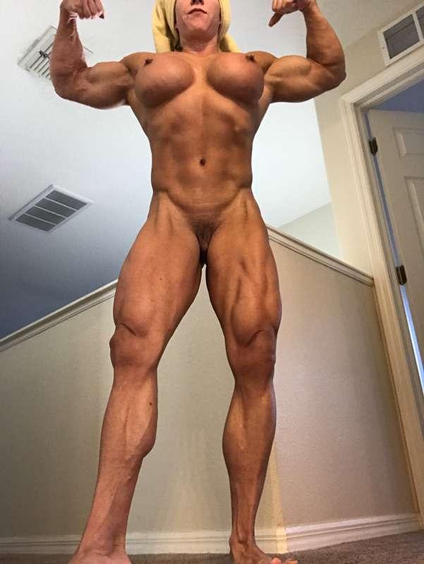 Floor view out of the shower double bicep flex! Boom!