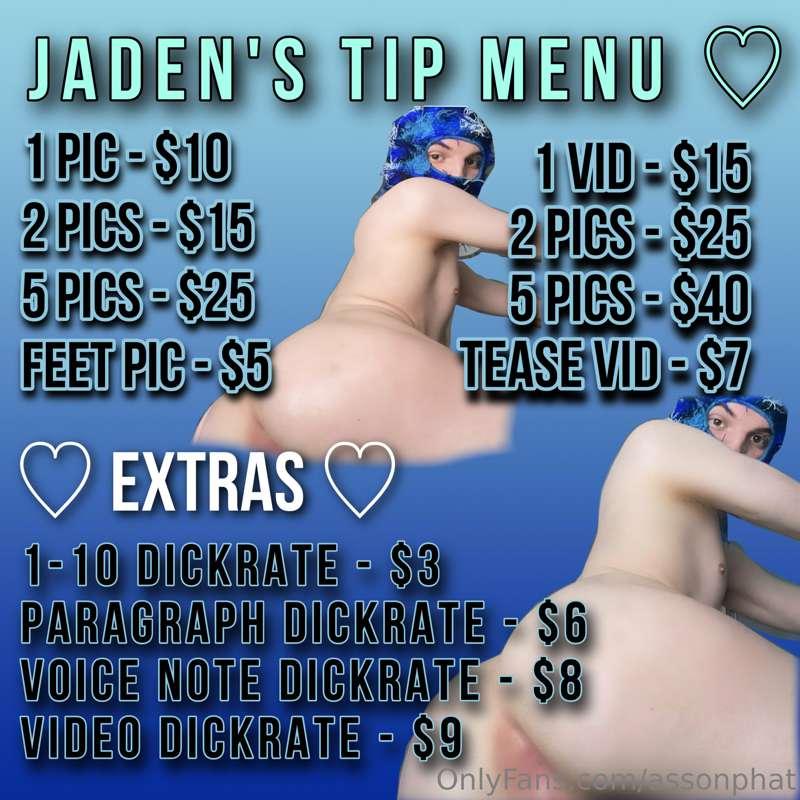 Created a new tip menu, tried to make it affordable & reason..
