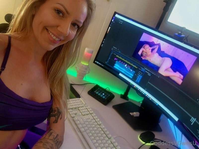 Behind the scenes, editing new step sister content. Clips co..