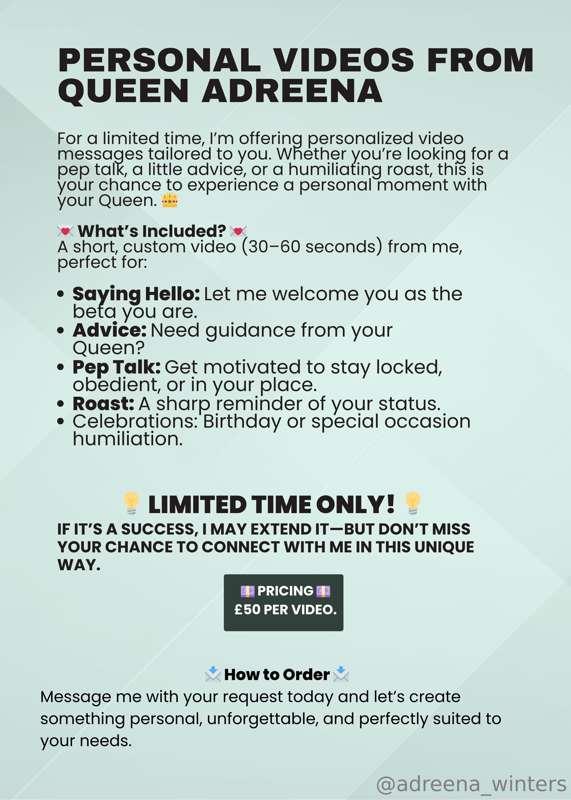 ✨ New Offering: Personal Videos from Your Queen! 👑For a limi..