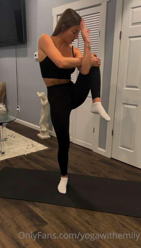 Today’s funky yoga shape is called the pensive karate yogi. ..
