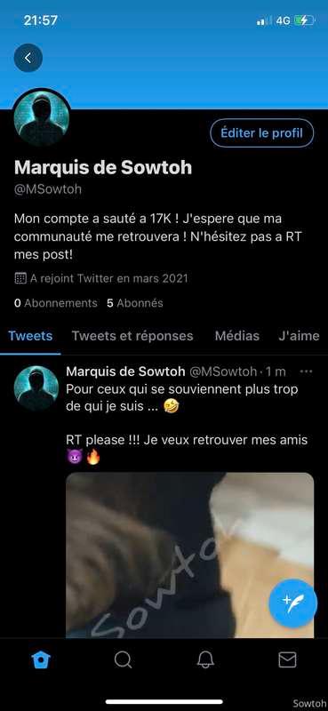 Voici mon nouveau compte Twitter @msowtoh 

N’hésite pas à m..