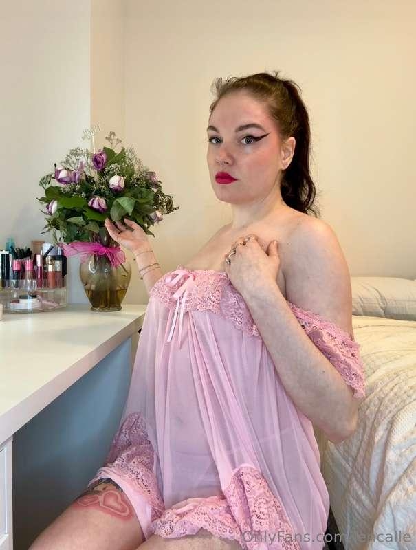 Feeling extra sensual in this pink nightgown and thong! You ..