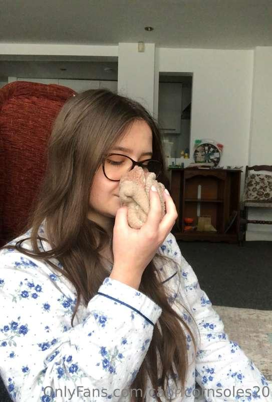 Sniffing my sock 💕 would you like to smell my scent?