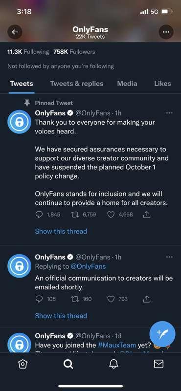 Official statement from Onlyfans. This is amazing news. 

ht..