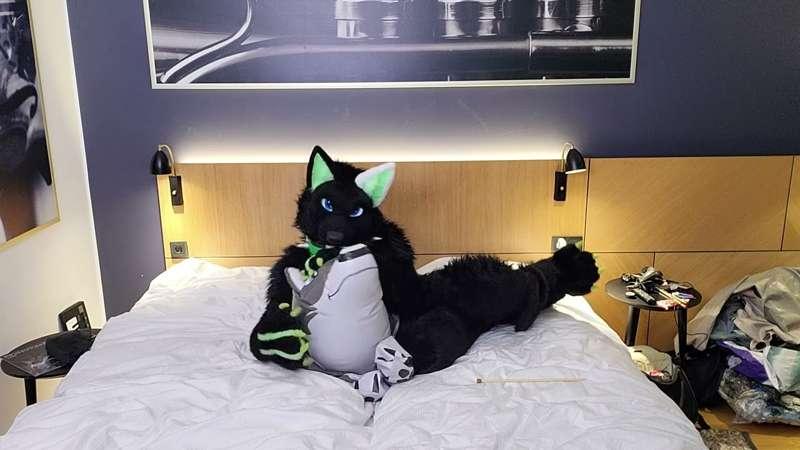 Neio poking down a cute new dogo infltable