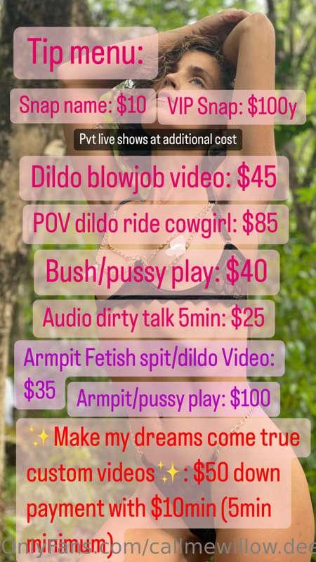Here’s a tip menu to get you started! Let me know if there i..