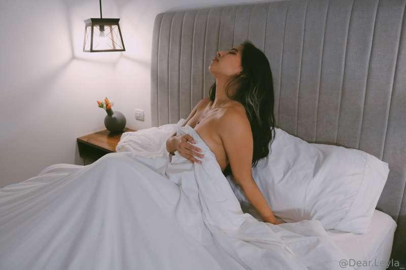 Take your time to feel how my skin and the white sheets embr..