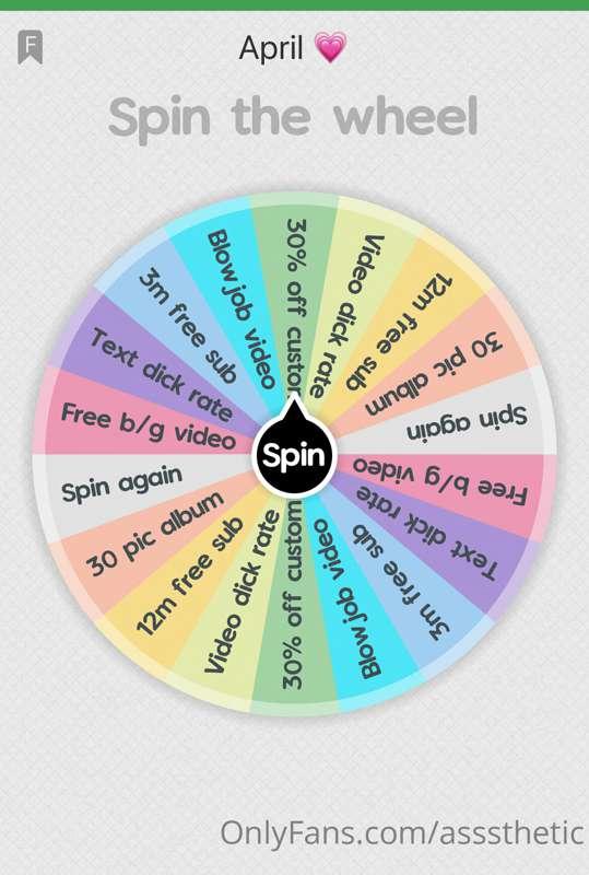 ***APRILS SPIN THE WHEEL*** 💗
One spin $10
Two spins $17
Thr..