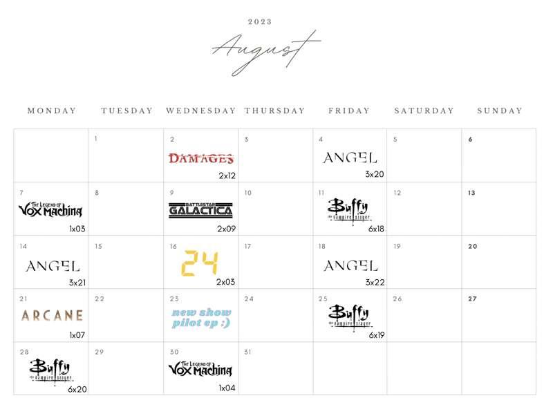august schedule! <3
