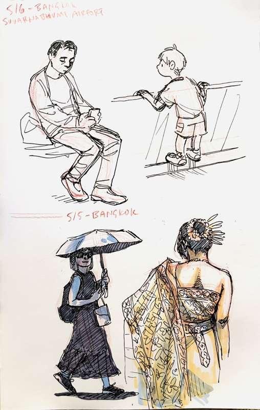 Bangkok - temple & airport sketches