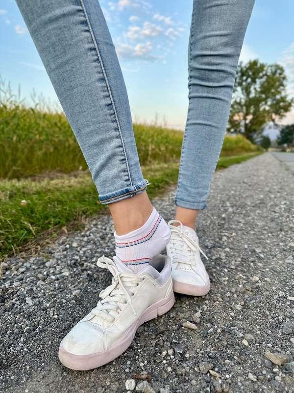 Stripes, sneakers, and a sock reveal… I took 16 pics and a c..