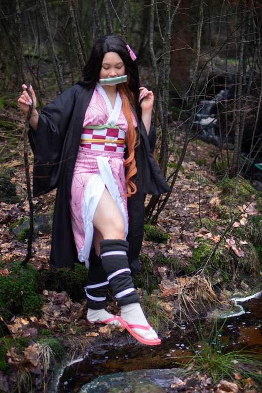 Nezuko being cute in nature